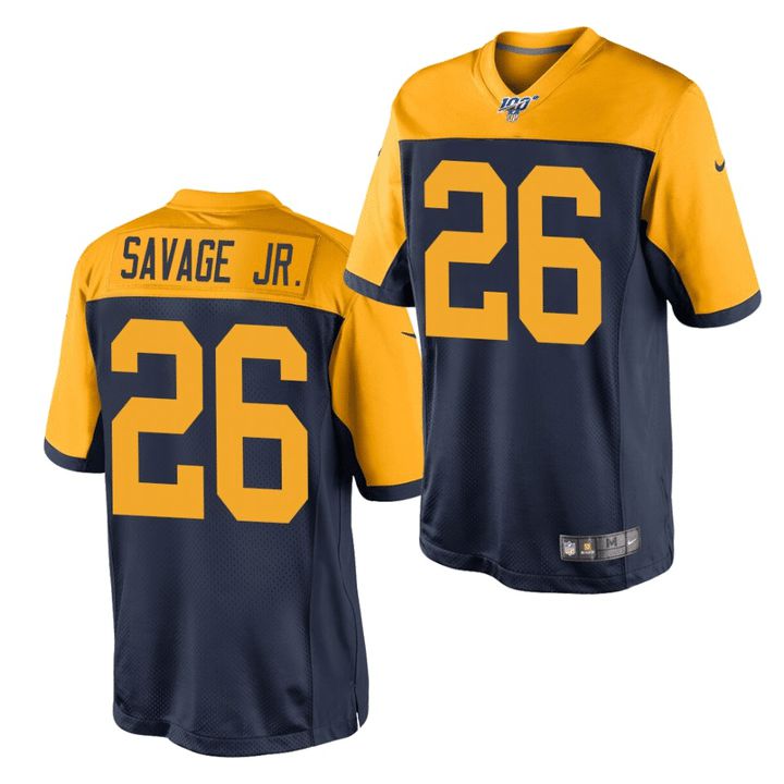 Men Green Bay Packers #26 Darnell Savage Jr Nike Navy 100th Throwback Game NFL Jersey